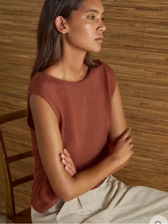Poetry Tops - Poetry Sleeveless Delave Linen Knit top  Vest Brown Chili size 10 EUC